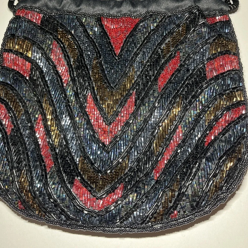 Beaded Bucket Bag Purse Hobo Multi Color Beads Chevron Coroner Brand NWT